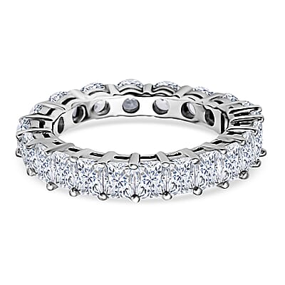 Simulated Diamond Half Eternity Band Ring in Rhodium Over Sterling Silver (Size 8.5) 7.20 ctw