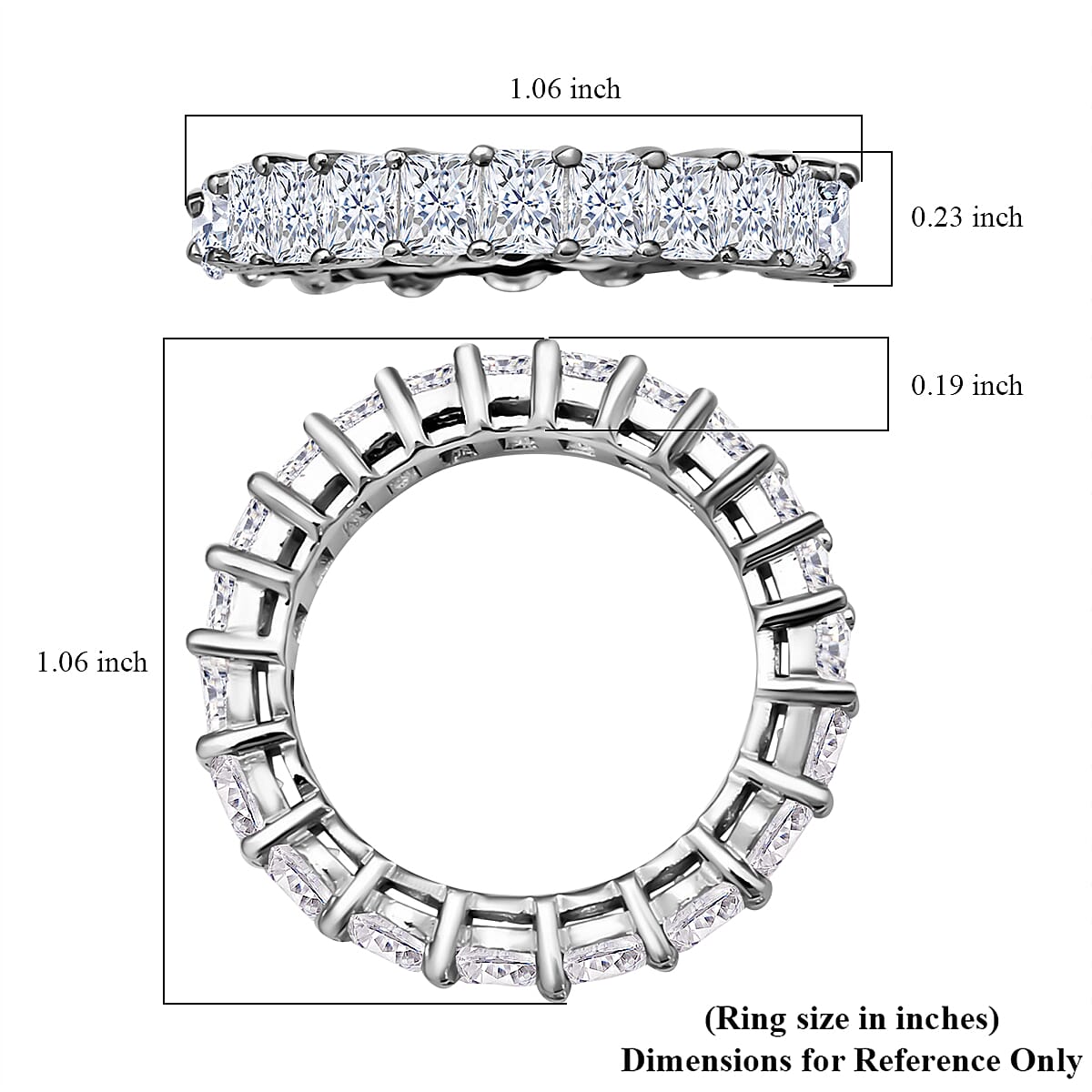 Simulated Diamond Half Eternity Band Ring in Rhodium Over Sterling Silver (Size 8.5) 7.20 ctw