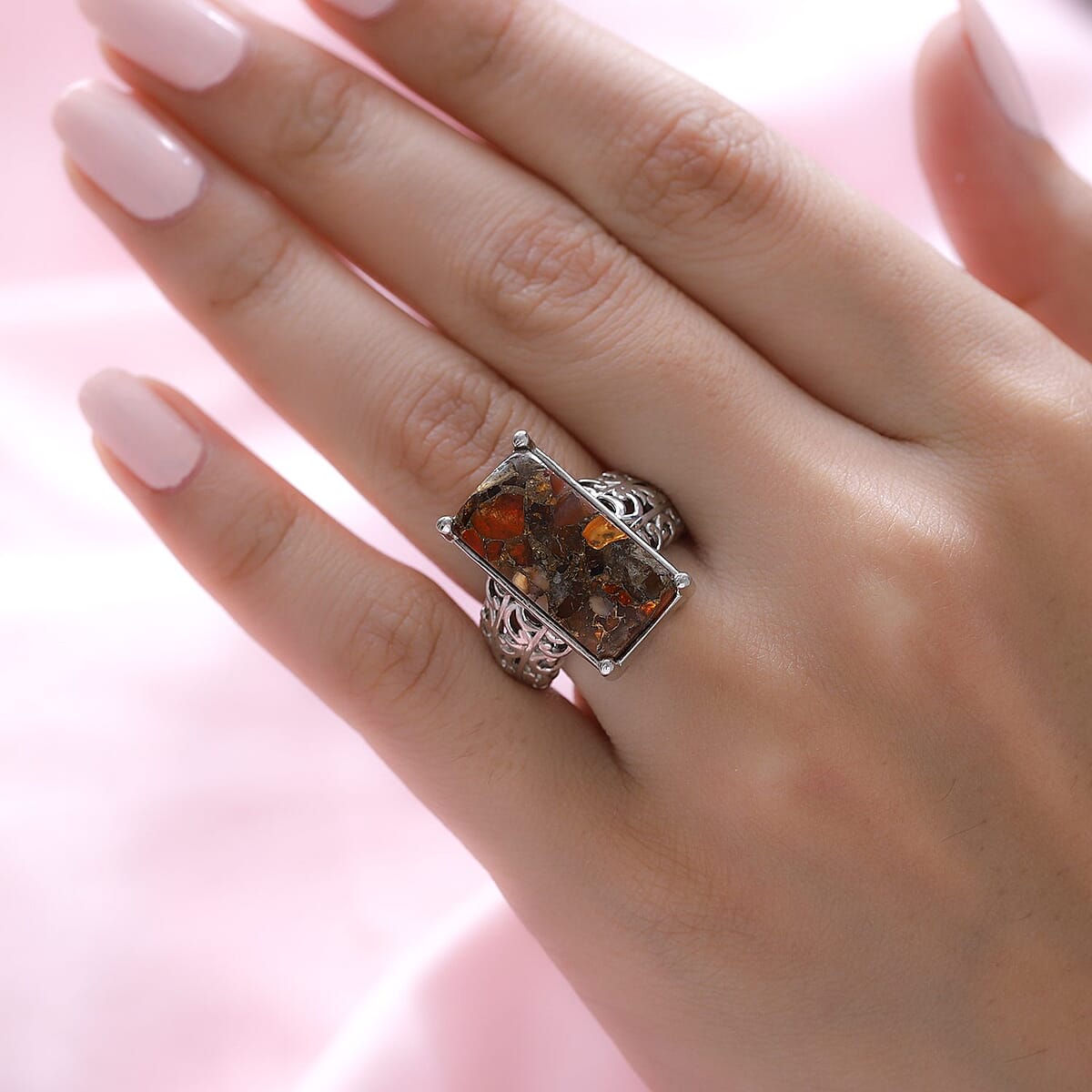 Matrix Fire Opal Solitaire Ring in Platinum Over Copper with Magnet (Size 7.0) 9.15 ctw image number 2