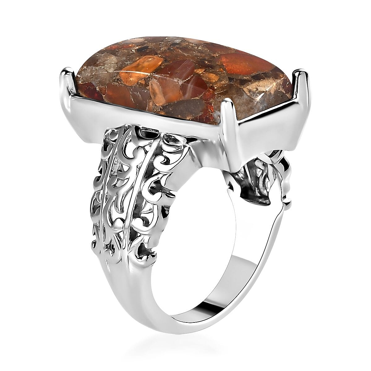 Matrix Fire Opal Solitaire Ring in Platinum Over Copper with Magnet (Size 7.0) 9.15 ctw image number 3