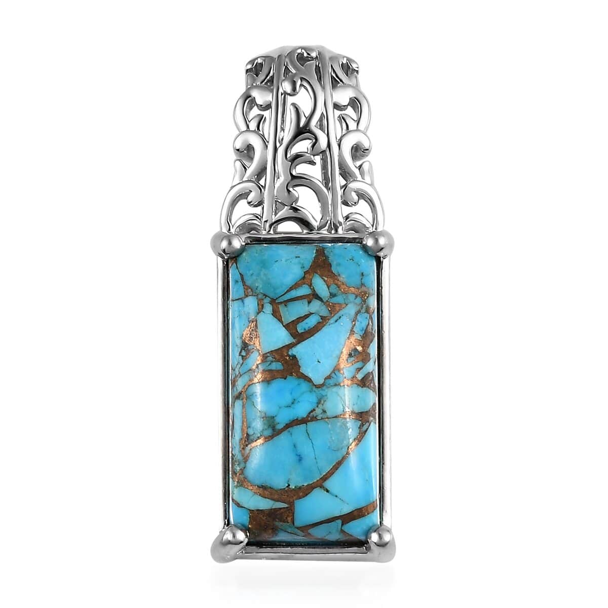 Doorbuster Chestnut Brine Turquoise Pendant in Platinum Over Copper with Magnet 11.42 ctw image number 0