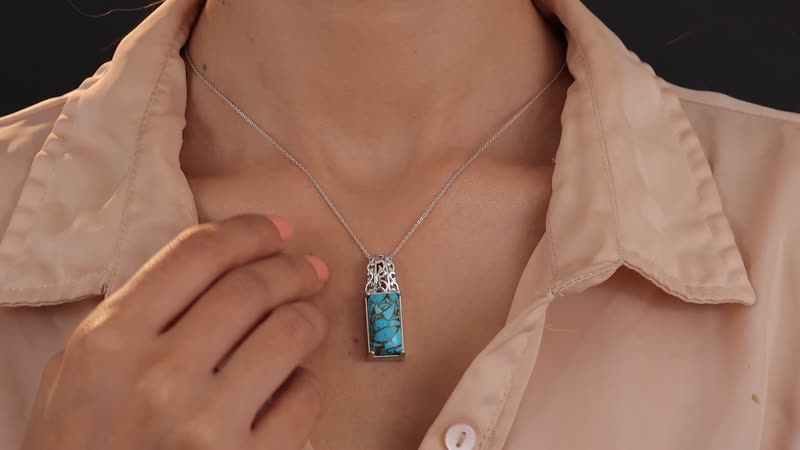 Doorbuster Chestnut Brine Turquoise Pendant in Platinum Over Copper with Magnet 11.42 ctw