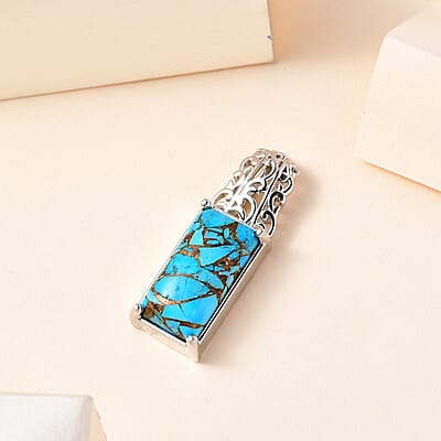 Chestnut Brine Turquoise Pendant in Platinum Over Copper with Magnet 9.15 ctw