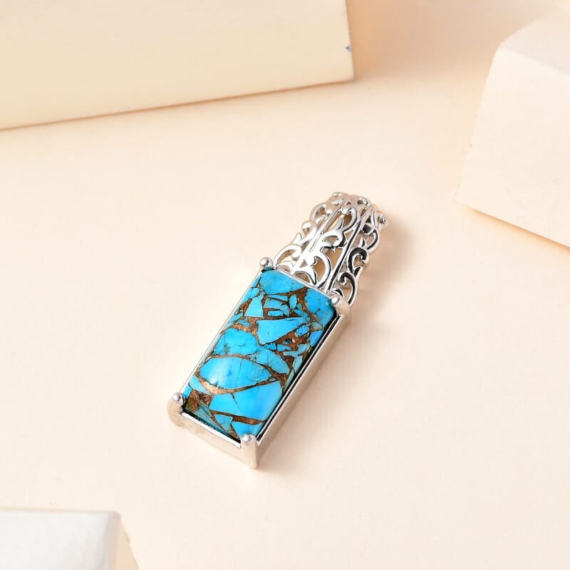 Chestnut Brine Turquoise Pendant in Platinum Over Copper with Magnet 9.15 ctw