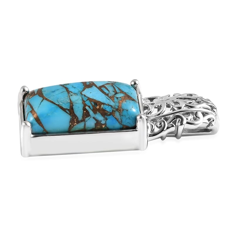 Chestnut Brine Turquoise Pendant in Platinum Over Copper with Magnet 9.15 ctw