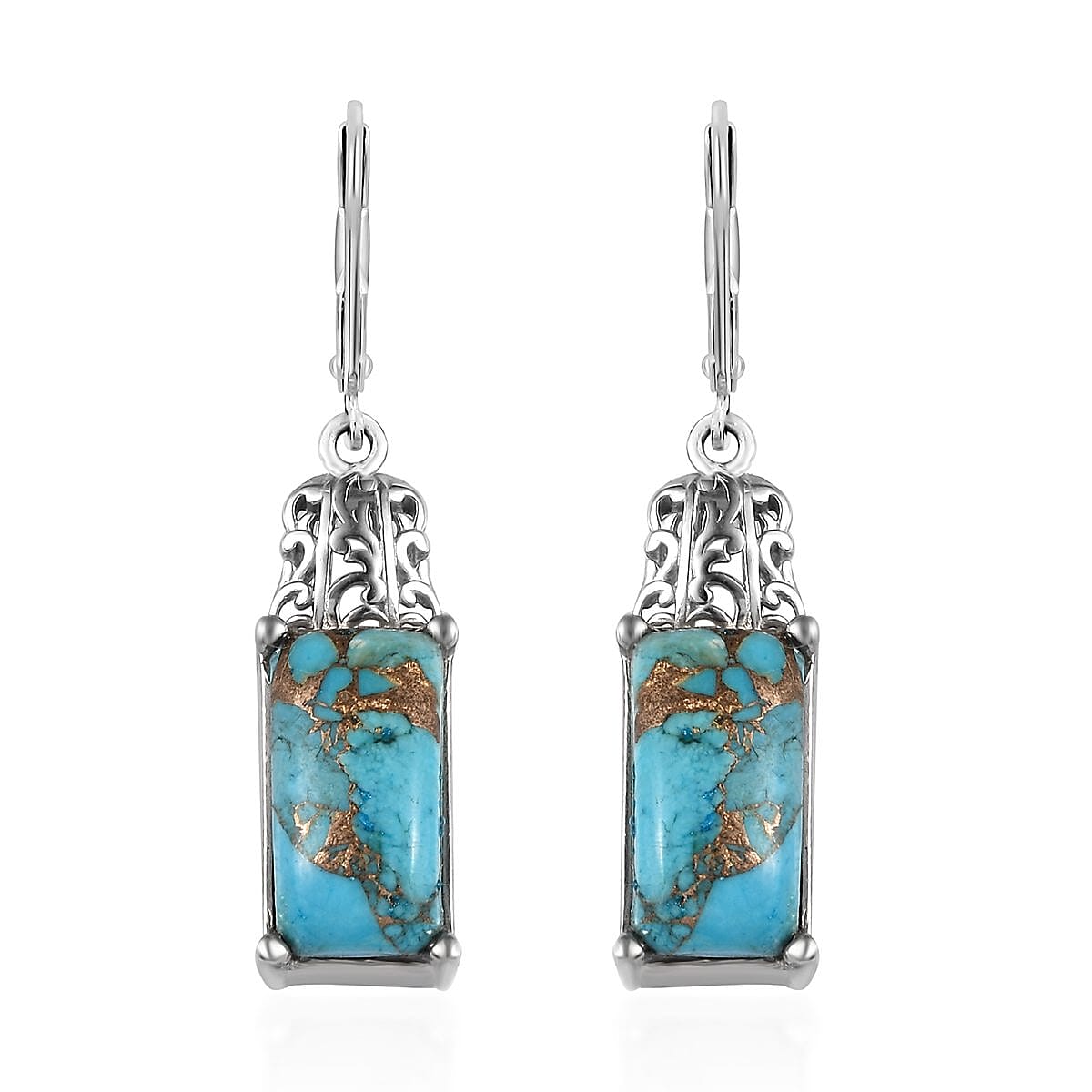 Doorbuster Chestnut Brine Turquoise Lever Back Earrings in Platinum Over Copper with Magnet and Stainless Steel 8.90 ctw image number 0