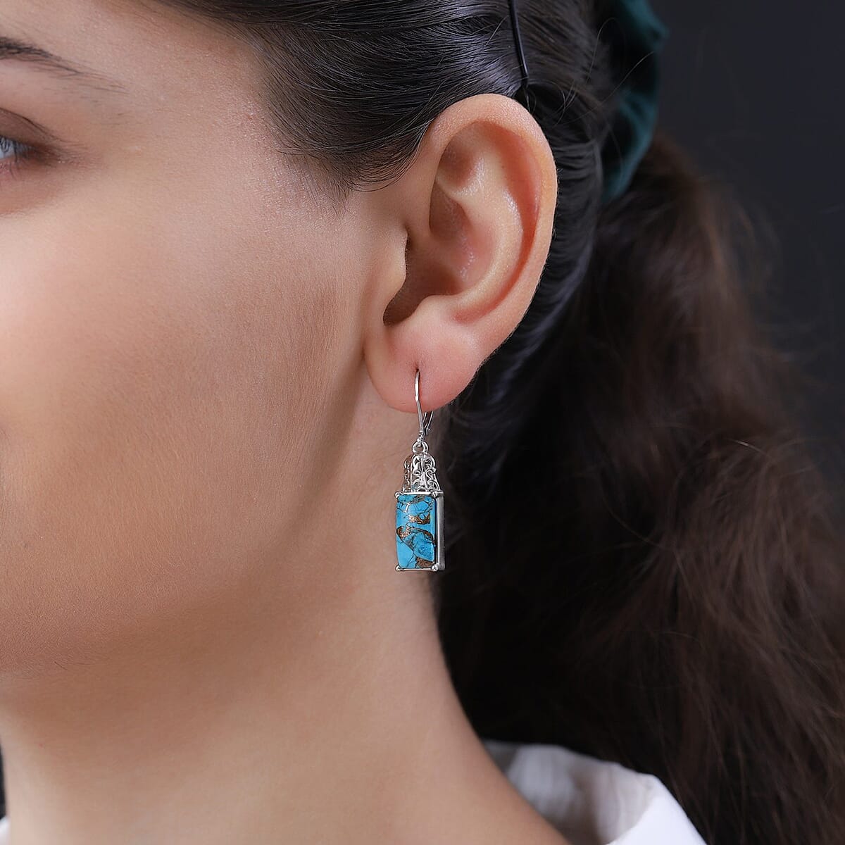 Doorbuster Chestnut Brine Turquoise Lever Back Earrings in Platinum Over Copper with Magnet and Stainless Steel 8.90 ctw image number 2