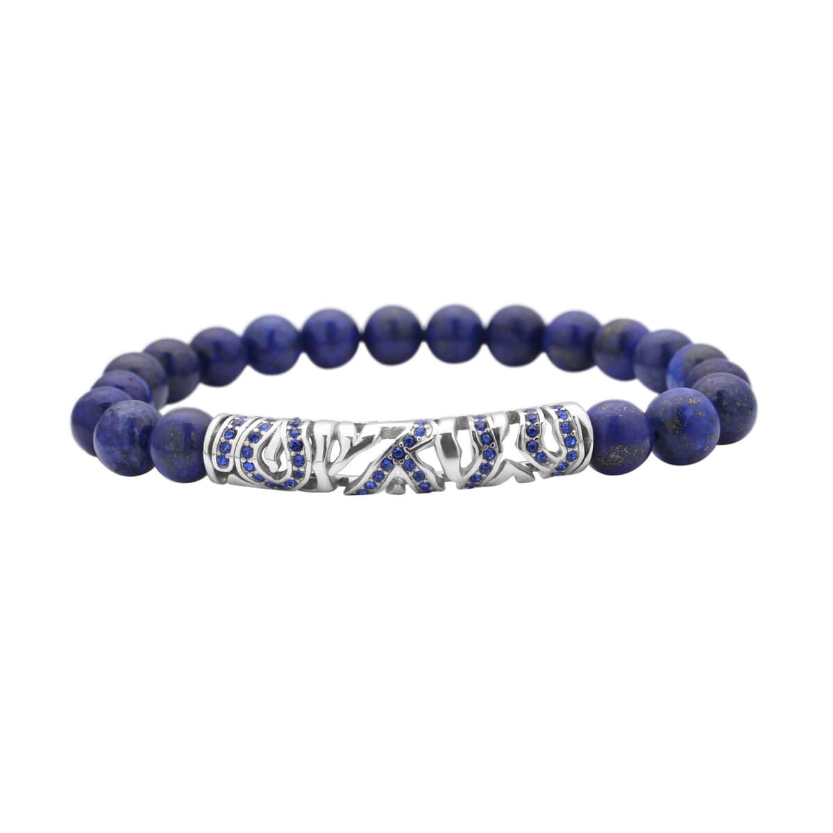 Lapis Lazuli, Blue Austrian Crystal Beaded and Tiger Strip Bracelet in Stainless Steel (7.50 In) 87.20 ctw | Tarnish-Free, Waterproof, Sweat Proof Jewelry image number 0