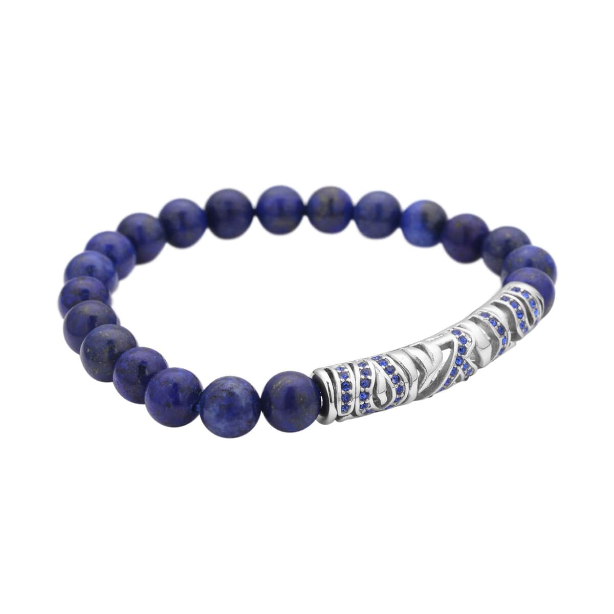 Lapis Lazuli, Blue Austrian Crystal Beaded and Tiger Strip Bracelet in Stainless Steel (7.50 In) 87.20 ctw | Tarnish-Free, Waterproof, Sweat Proof Jewelry image number 3
