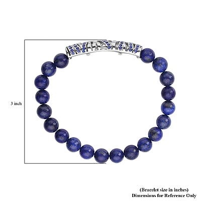 Lapis Lazuli, Blue Austrian Crystal Beaded and Tiger Strip Bracelet in Stainless Steel (7.50 In) 87.20 ctw | Tarnish-Free, Waterproof, Sweat Proof Jewelry