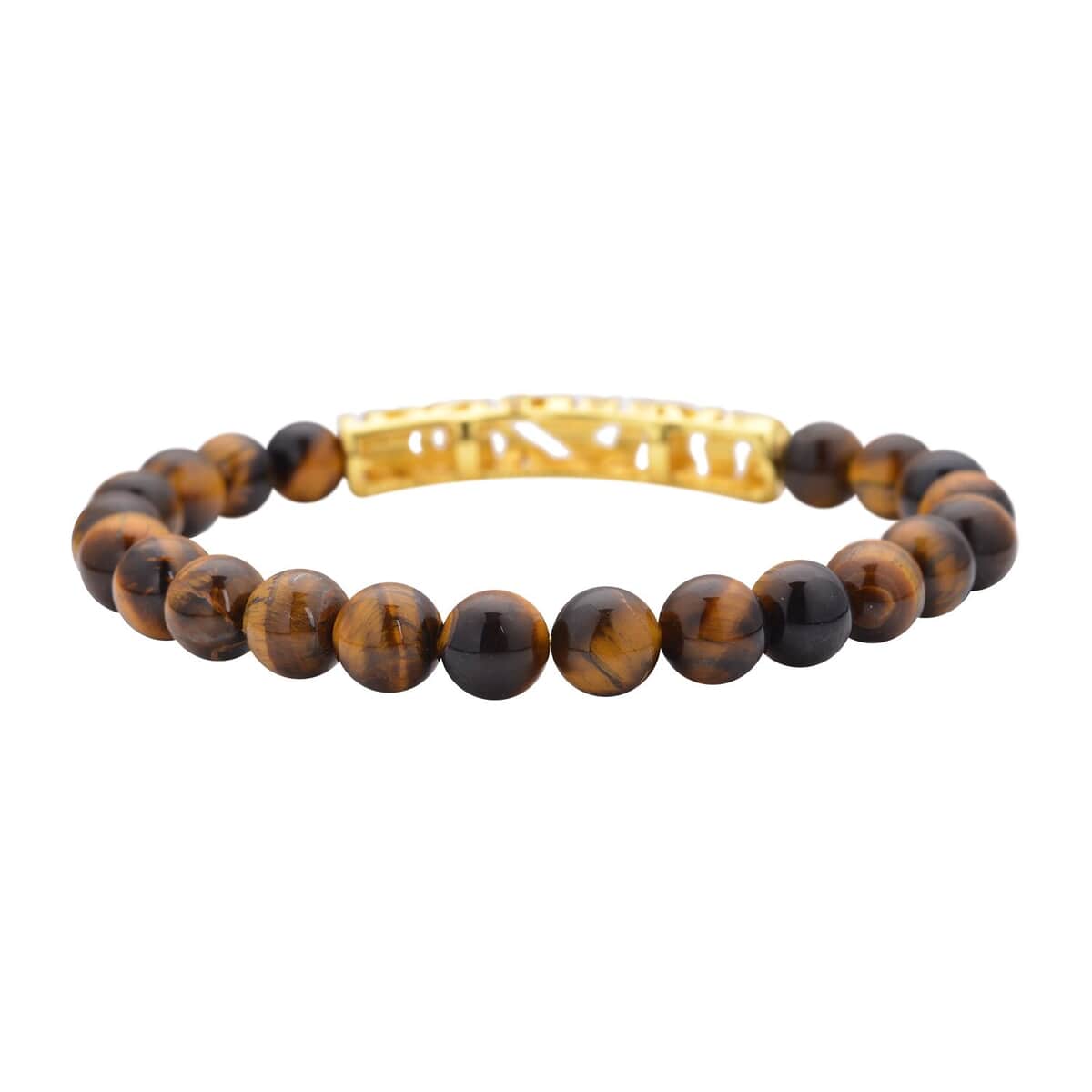 Yellow Tiger's Eye, Yellow Austrian Crystal Beaded and Tiger Strip Bracelet in ION Plated YG Stainless Steel (7.50 In) 87.20 ctw , Tarnish-Free, Waterproof, Sweat Proof Jewelry image number 4
