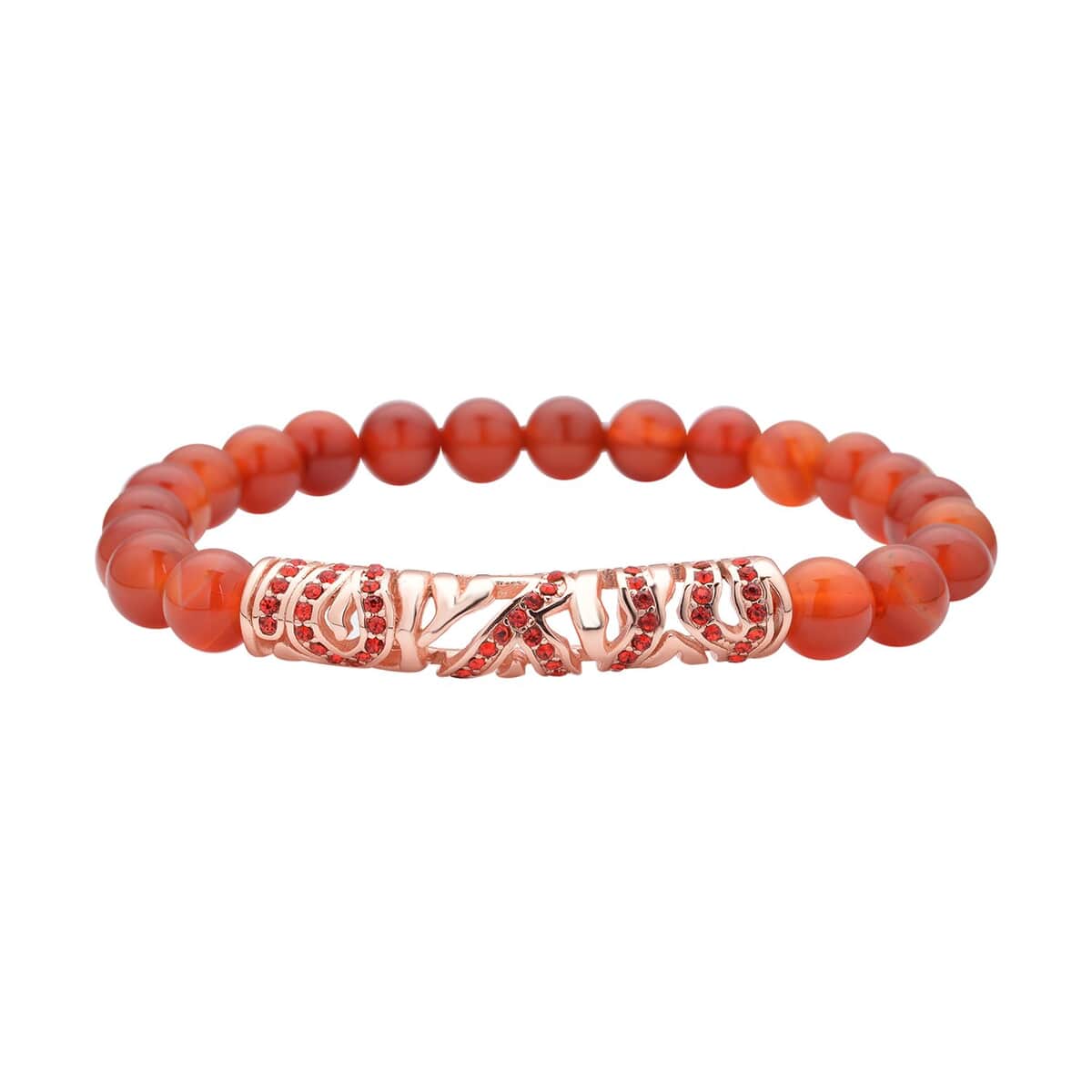 Red Agate, Red Austrian Crystal Beaded and Tiger Strip Bracelet in ION Plated RG Stainless Steel (7.50 In) 87.20 ctw , Tarnish-Free, Waterproof, Sweat Proof Jewelry image number 0