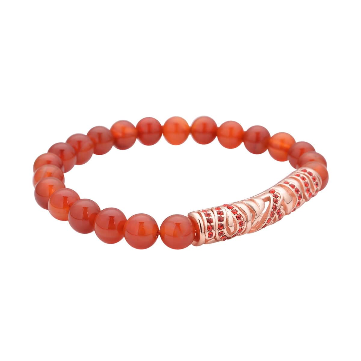 Red Agate, Red Austrian Crystal Beaded and Tiger Strip Bracelet in ION Plated RG Stainless Steel (7.50 In) 87.20 ctw , Tarnish-Free, Waterproof, Sweat Proof Jewelry image number 3