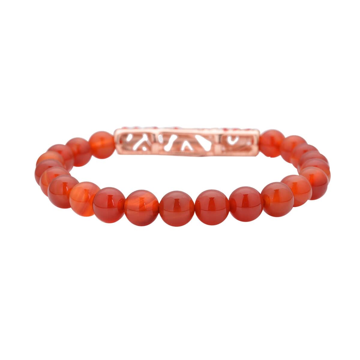 Red Agate, Red Austrian Crystal Beaded and Tiger Strip Bracelet in ION Plated RG Stainless Steel (7.50 In) 87.20 ctw , Tarnish-Free, Waterproof, Sweat Proof Jewelry image number 4