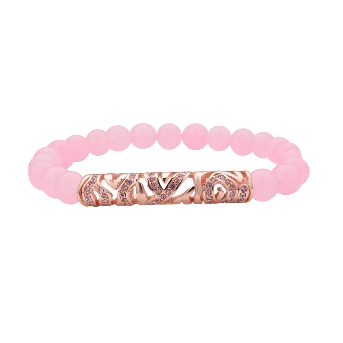 Galilea Rose Quartz, Pink Austrian Crystal Beaded and Tiger Strip Bracelet in ION Plated RG Stainless Steel (7.50 In) 87.20 ctw | Tarnish-Free, Waterproof, Sweat Proof Jewelry image number 0