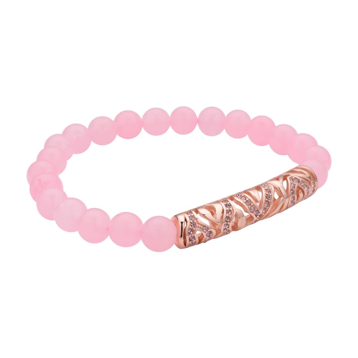 Galilea Rose Quartz, Pink Austrian Crystal Beaded and Tiger Strip Bracelet in ION Plated RG Stainless Steel (7.50 In) 87.20 ctw | Tarnish-Free, Waterproof, Sweat Proof Jewelry image number 3