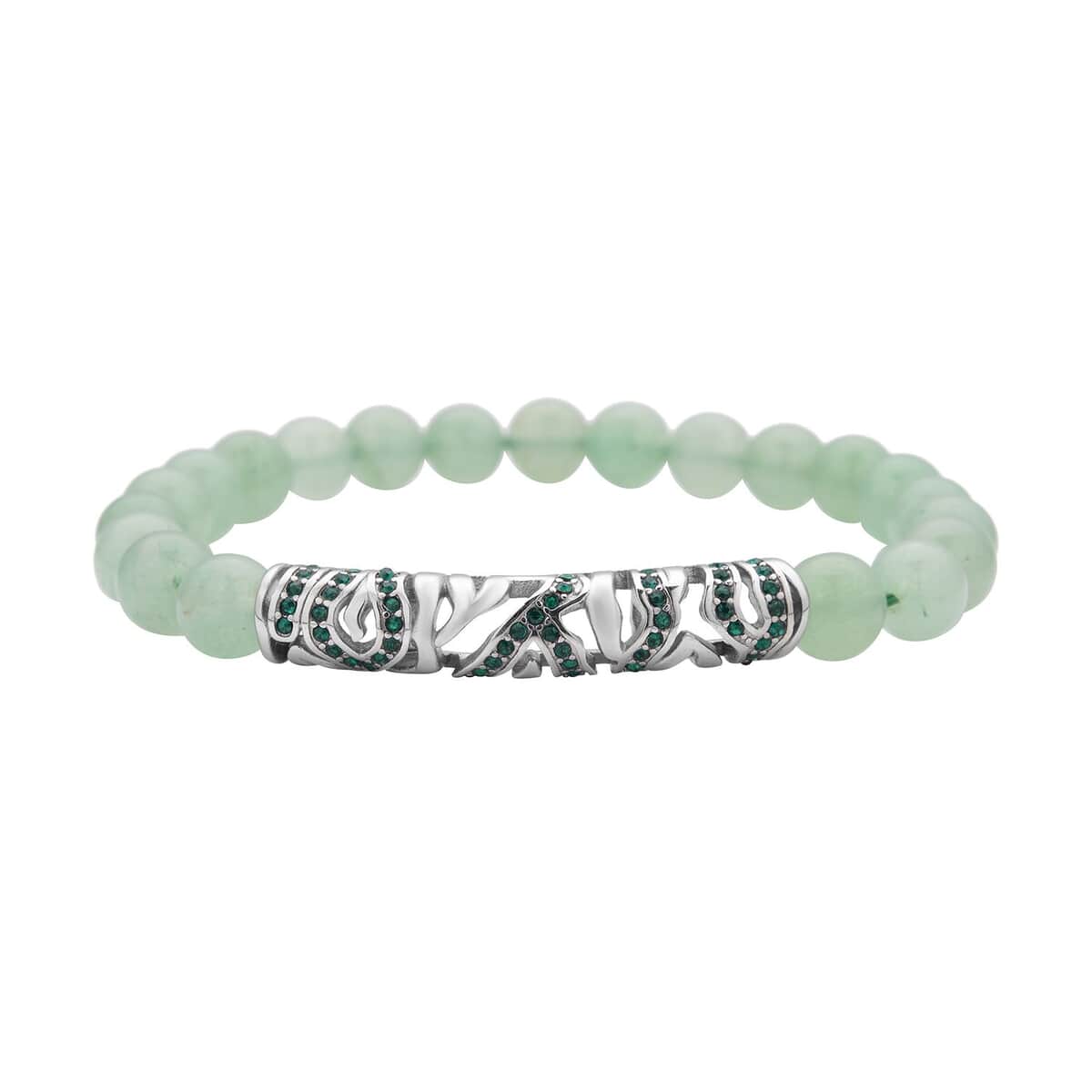 Green Aventurine, Neon Green Austrian Crystal Beaded and Tiger Strip Bracelet in Stainless Steel (7.50 In) 87.20 ctw | Tarnish-Free, Waterproof, Sweat Proof Jewelry image number 0