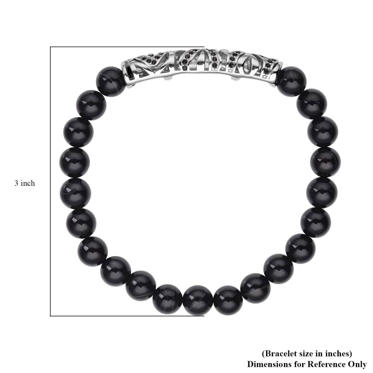 Black Agate, Black Austrian Crystal Beaded and Tiger Strip Bracelet in Stainless Steel (7.50 In) 87.20 ctw | Tarnish-Free, Waterproof, Sweat Proof Jewelry image number 5