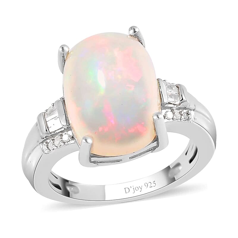 Premium Ethiopian Welo Opal and Diamond Ring in Platinum Over Sterling Silver (Size 10.0) 5.00 ctw