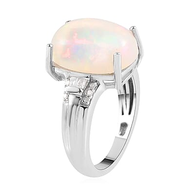 Premium Ethiopian Welo Opal and Diamond Ring in Platinum Over Sterling Silver (Size 10.0) 5.00 ctw