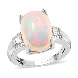 Premium Ethiopian Welo Opal and Diamond Ring in Platinum Over Sterling Silver (Size 6.0) 5.00 ctw