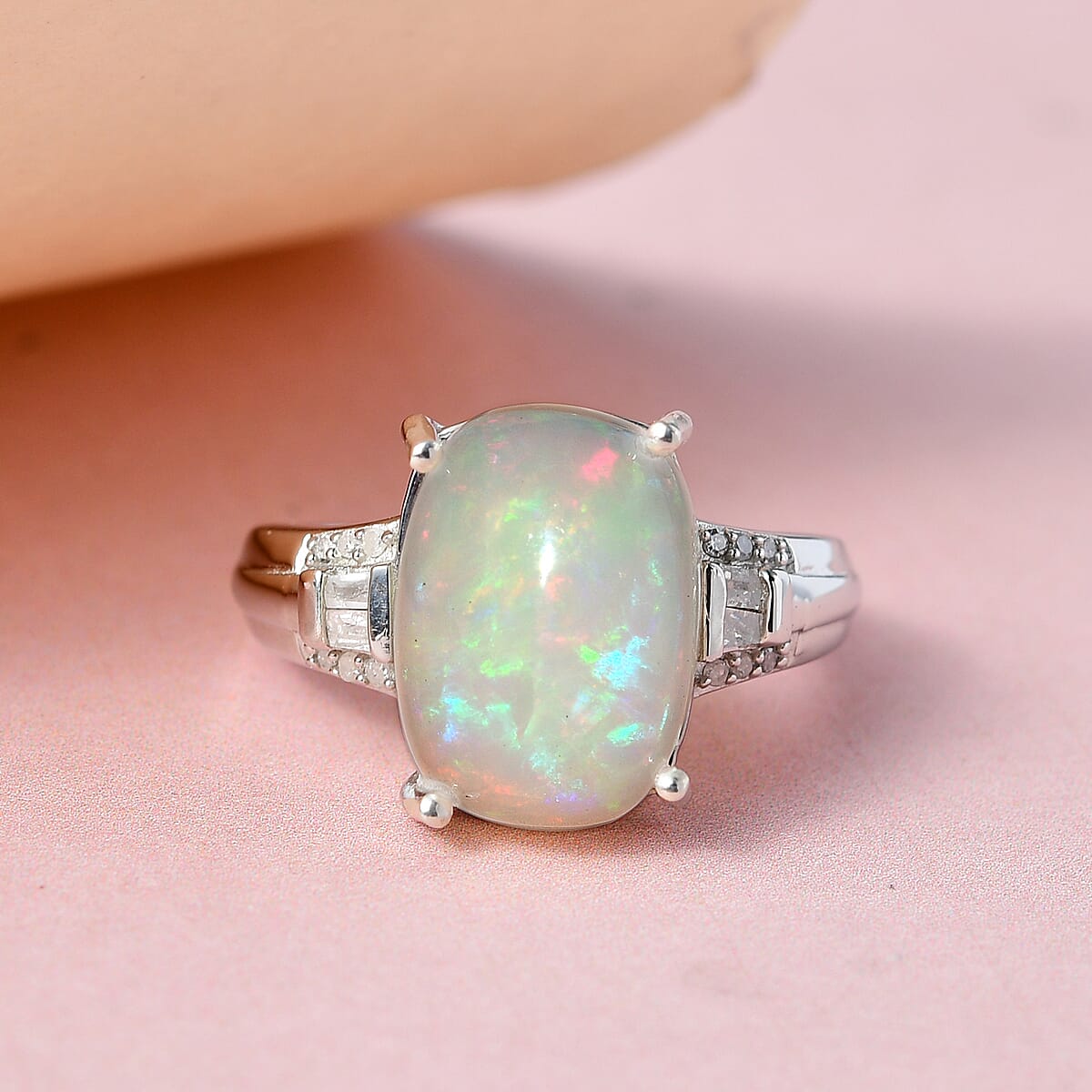 Premium Ethiopian Welo Opal and Diamond Ring in Platinum Over Sterling Silver (Size 6.0) 5.00 ctw image number 1