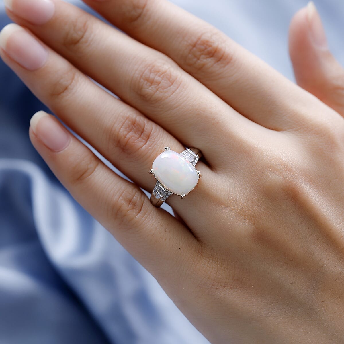 Premium Ethiopian Welo Opal and Diamond Ring in Platinum Over Sterling Silver (Size 6.0) 5.00 ctw image number 2