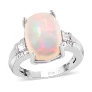 Premium Ethiopian Welo Opal and Diamond Ring in Platinum Over Sterling Silver (Size 7.0) 5.00 ctw