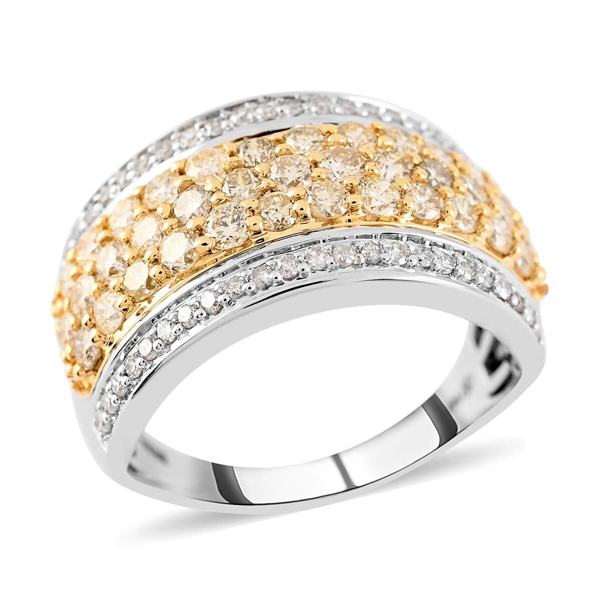 NY Closeout 14K White Gold I2 Natural Yellow and White Diamond 5-Row Ring (Size 6.0) 5 Grams 1.50 ctw image number 0