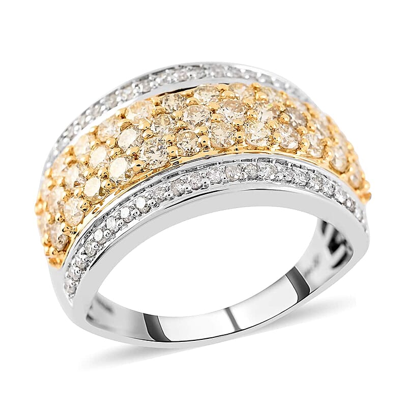 NY Closeout 14K White Gold I2 Natural Yellow and White Diamond 5-Row Ring (Size 6.0) 5 Grams 1.50 ctw