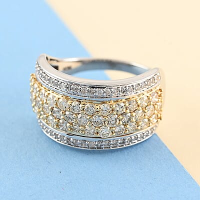 NY Closeout 14K White Gold I2 Natural Yellow and White Diamond 5-Row Ring (Size 6.0) 5 Grams 1.50 ctw