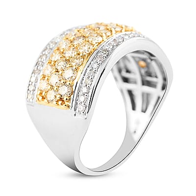 NY Closeout 14K White Gold I2 Natural Yellow and White Diamond 5-Row Ring (Size 6.0) 5 Grams 1.50 ctw