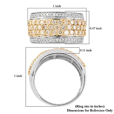 NY Closeout 14K White Gold I2 Natural Yellow and White Diamond 5-Row Ring (Size 6.0) 5 Grams 1.50 ctw