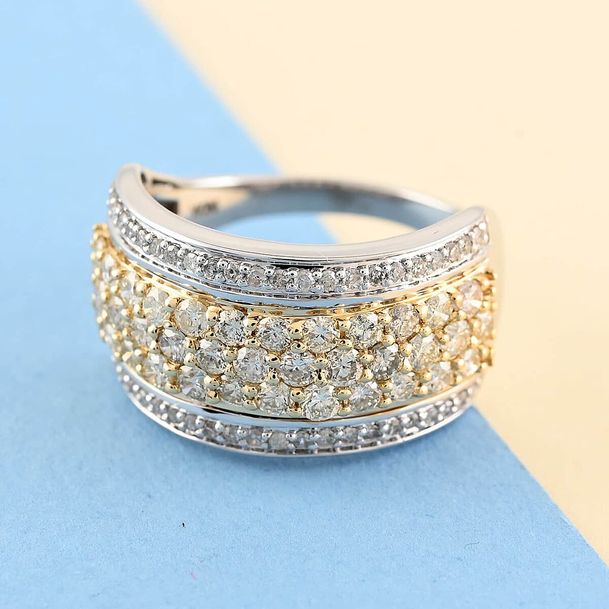 NY Closeout 14K White Gold I2 Natural Yellow and White Diamond 5-Row Ring (Size 7.0) 5 Grams 1.50 ctw image number 1