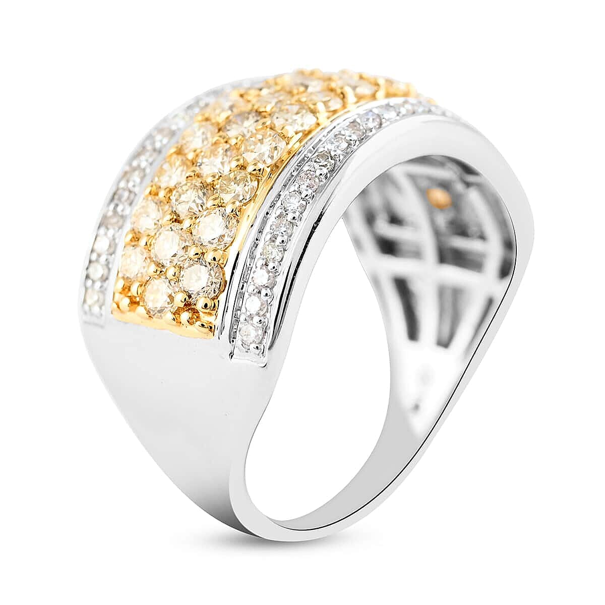 NY Closeout 14K White Gold I2 Natural Yellow and White Diamond 5-Row Ring (Size 7.0) 5 Grams 1.50 ctw image number 3