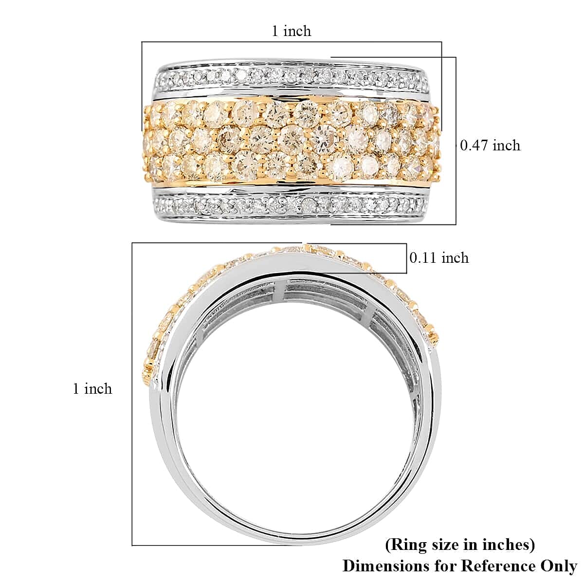 NY Closeout 14K White Gold I2 Natural Yellow and White Diamond 5-Row Ring (Size 7.0) 5 Grams 1.50 ctw image number 4