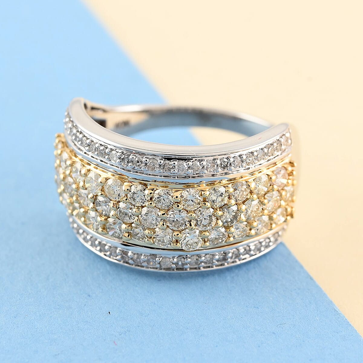 NY Closeout 14K White Gold I2 Natural Yellow and White Diamond 5-Row Ring (Size 8.0) 5 Grams 1.50 ctw image number 1