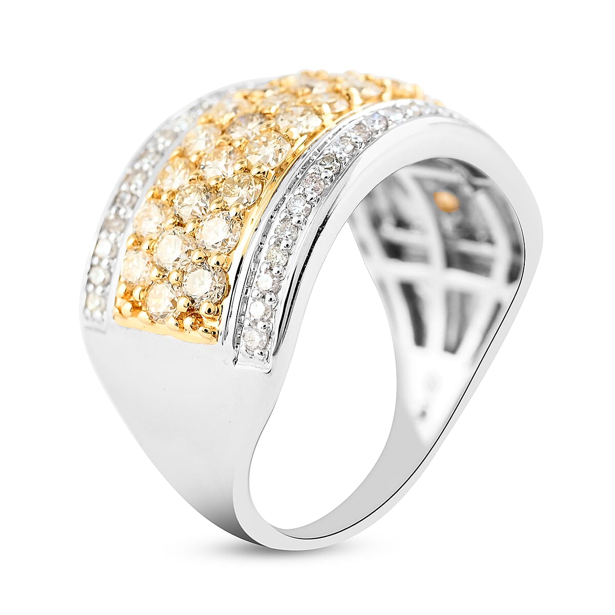 NY Closeout 14K White Gold I2 Natural Yellow and White Diamond 5-Row Ring (Size 8.0) 5 Grams 1.50 ctw image number 3