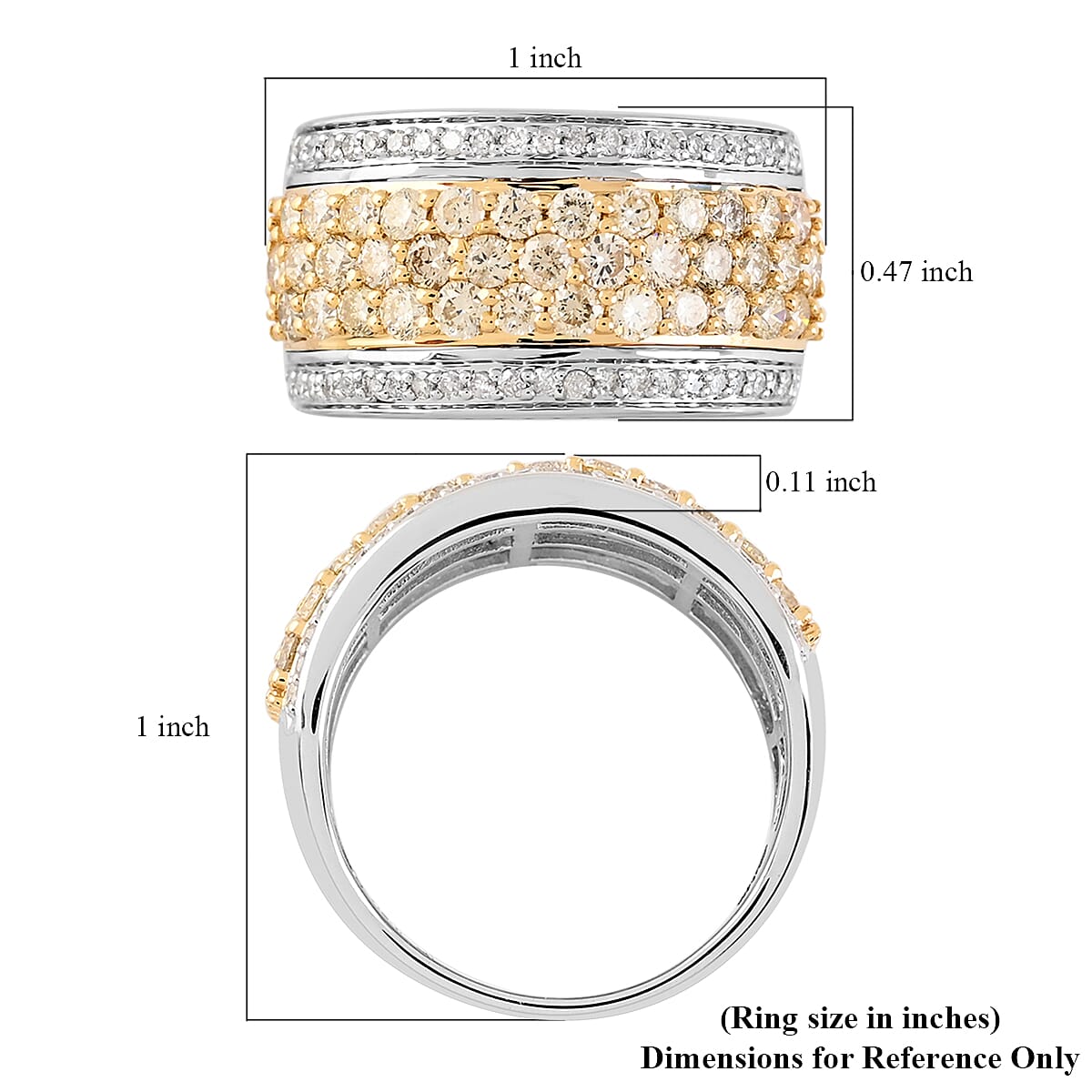 NY Closeout 14K White Gold I2 Natural Yellow and White Diamond 5-Row Ring (Size 8.0) 5 Grams 1.50 ctw image number 4