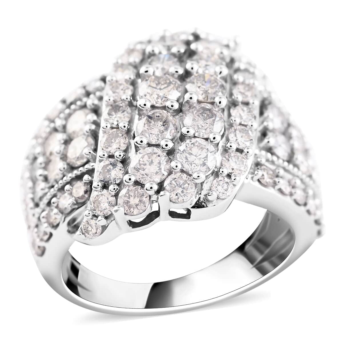 NY Closeout 10K White Gold H-I I2 Diamond Cluster Ring (Size 7.0) 8.25 Grams 3.00 ctw image number 0