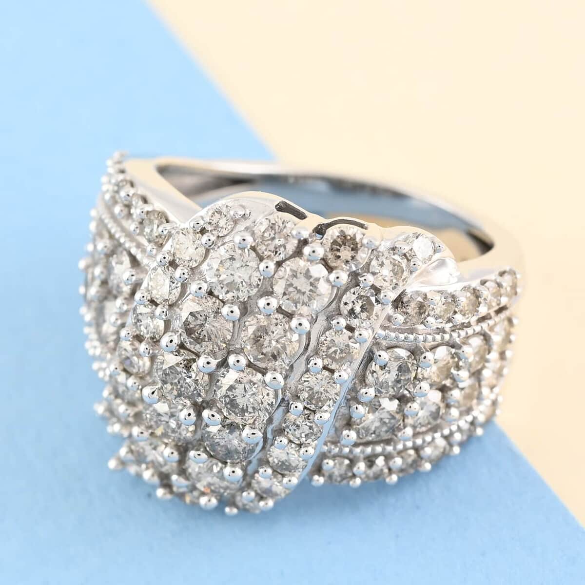 NY Closeout 10K White Gold H-I I2 Diamond Cluster Ring (Size 7.0) 8.25 Grams 3.00 ctw image number 1