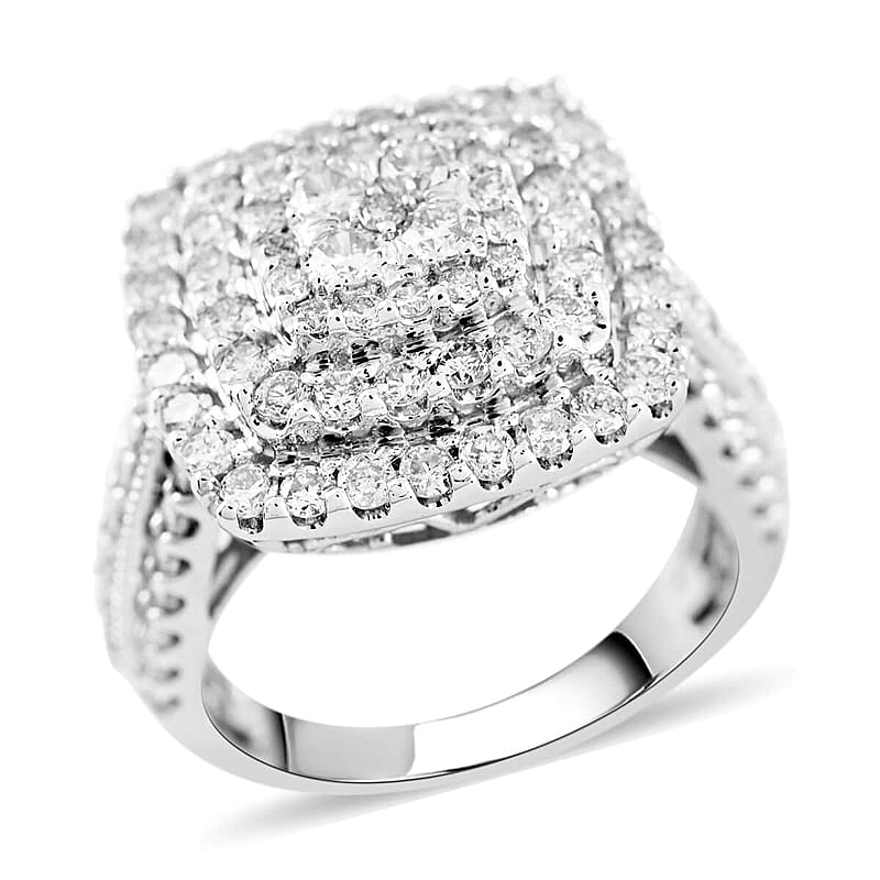 NY Closeout Diamond H-I I1 2.00 ctw Cluster Ring in 14K White Gold (Size 7.0) 5.60 Grams