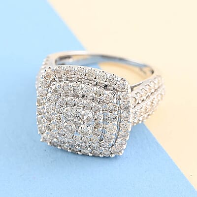 NY Closeout Diamond H-I I1 2.00 ctw Cluster Ring in 14K White Gold (Size 7.0) 5.60 Grams