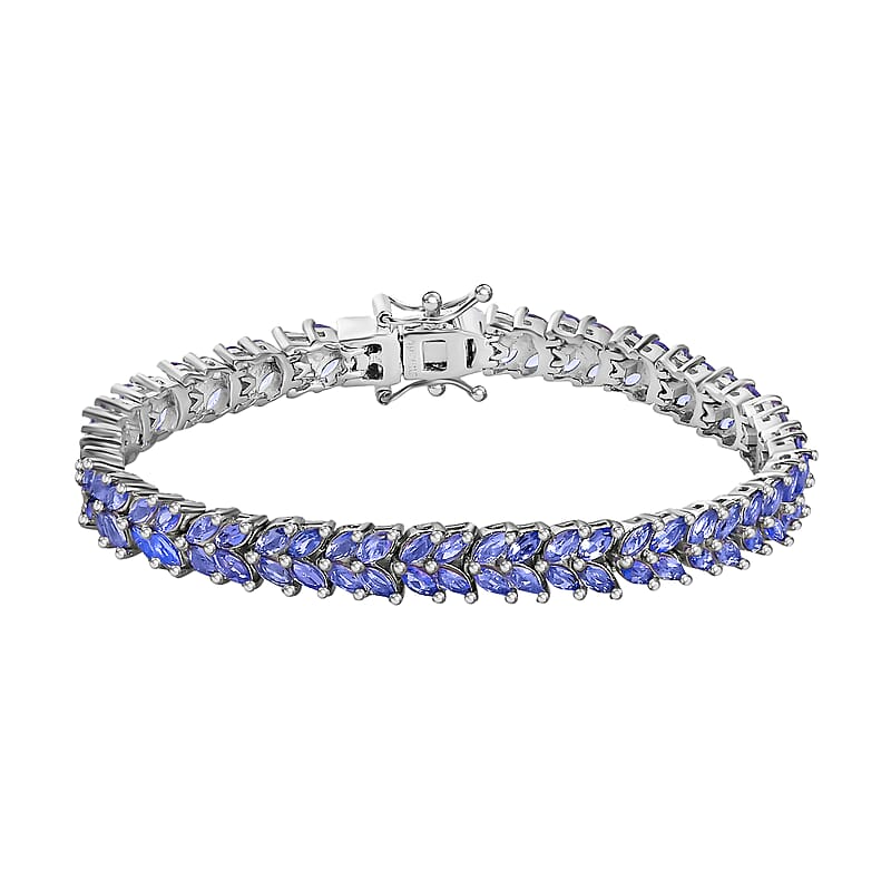 Karis Tanzanite Bracelet in Platinum Bond, Double Row Bracelet For Women (6.50 In) 8.65 ctw