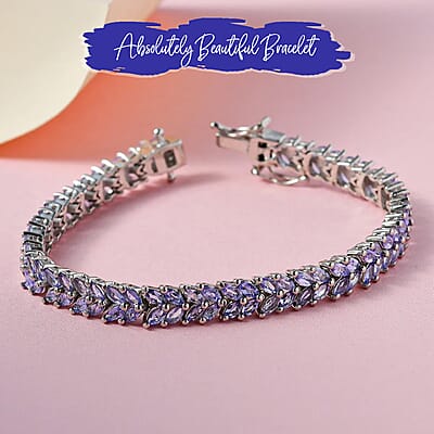 Karis Tanzanite Bracelet in Platinum Bond, Double Row Bracelet For Women (6.50 In) 8.65 ctw