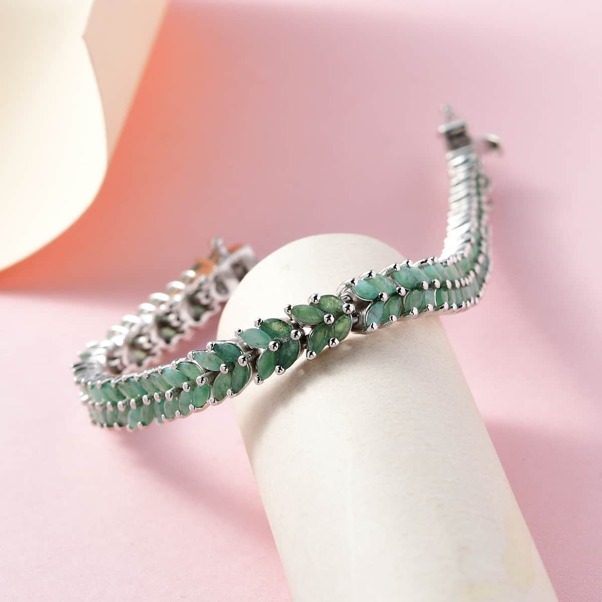 Karis Brazilian Emerald Bracelet in Platinum Bond, Double Row Bracelet For Women (6.50 In) 6.50 ctw image number 1
