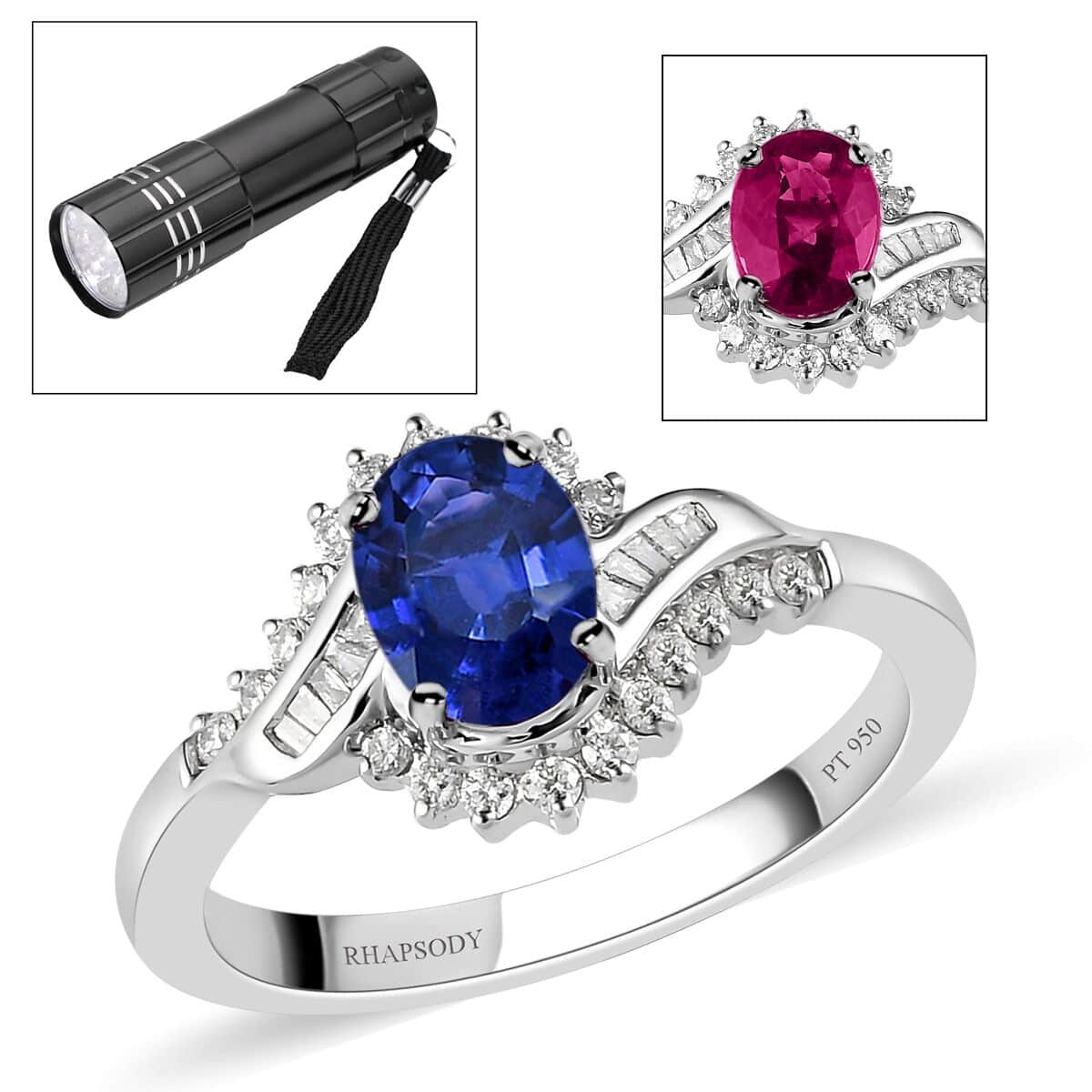 Rhapsody 950 Platinum AAAA Tanzanian Color Change Sapphire and E-F VS Diamond Ring (Size 7.0) 5.25 Grams 1.25 ctw with Free UV Flash Light image number 0