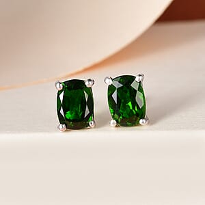 Premium Chrome Diopside Solitaire Stud Earrings in Platinum Over Sterling Silver 1.75 ctw