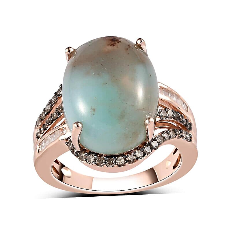 Natural Zimbaprase, Natural Champagne and White Diamond Ring in Vermeil Rose Gold Over Sterling Silver (Size 10.0) 9.35 ctw