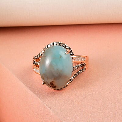 Natural Zimbaprase, Natural Champagne and White Diamond Ring in Vermeil Rose Gold Over Sterling Silver (Size 10.0) 9.35 ctw